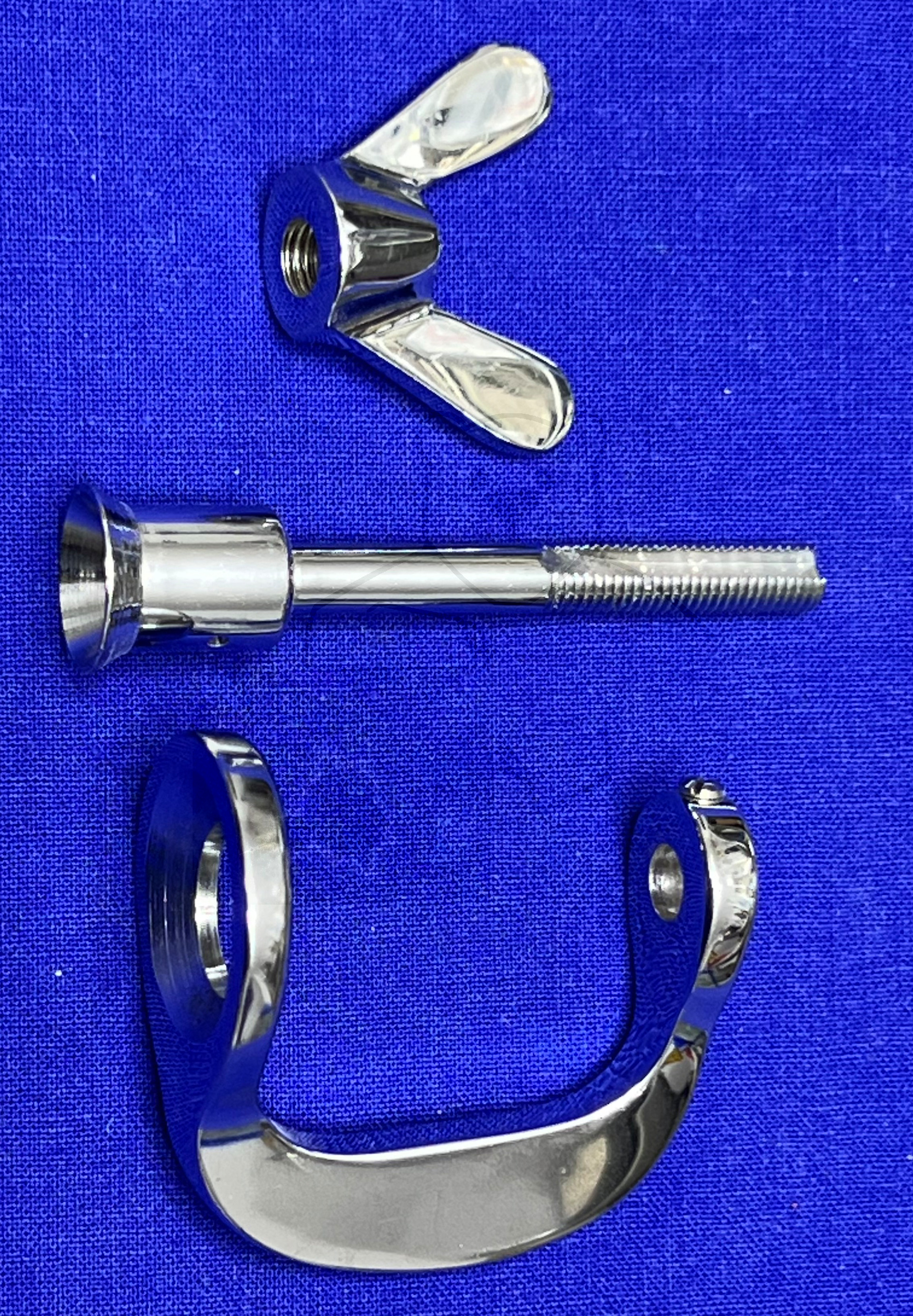 Winkelmann Klemme, Einzelteile, Halter, Gewindestange mit Glocke und Flügelschraube